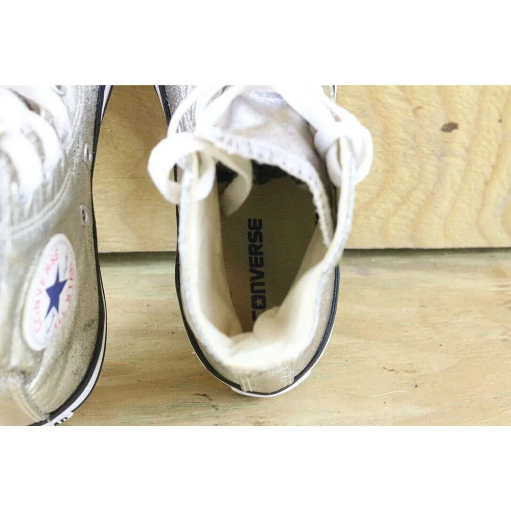 Converse All Stars Chuck Taylor Metallic Silver Youth Sz 2 Sneakers High Tops